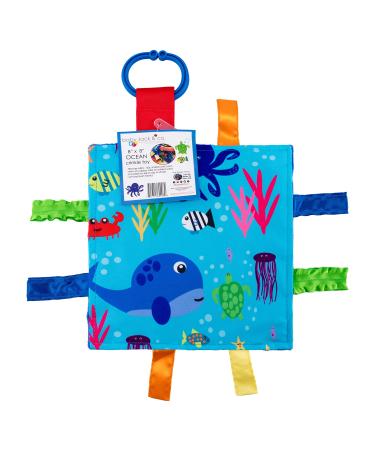 Baby Jack & Co 8x8  Ocean Lovey Tag Toys for Babies - Baby Crinkle Toys - Crinkle Toys for Baby - Soft & Safe - Learn Shapes & Colors - Ideal Baby Toy & Shower - BPA Free w/Stroller Clip