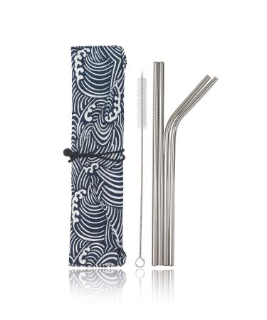 Stainless Steel Reusable Metal Straws - 4 Pack 8.5 inch Portable Food Grade Small Waves