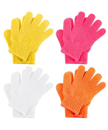 WIFUN 8 PCS Exfoliating Gloves Body Scrub Gloves Deep Body Exfoliator Mitt Dead Skin Remover Shower Scrubbing Gloves for Women and Men (Rose Red Orange White Yellow)