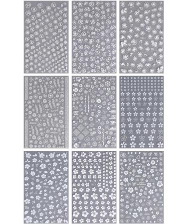 JMEOWIO 9 Sheets White Flower Nail Art Stickers Decals Self-Adhesive Spring Summer Floral Nail Supplies Nail Art Design Decoration Accessories - Buy Online on GoSupps.com