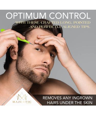 Majestic Bombay Fine Point Tweezers - Precision Pluckers for Men and Women, Ideal for Facial, Brow, and Ingrown Hair Removal - Sharp Needle Nose Design for Splinters and Ticks - Best Tweezers for Chin Hair in Green - Buy Online on GoSupps.com