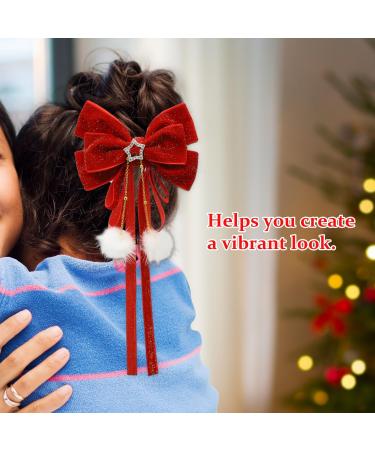 Bow Hair Clip Large Red Bowknot Hairpin with Long Ribbon Glitter Velvet Hair Bow French Hair Barrettes Accessories Ponytail Holder for Women Girls Birthday Party Christmas Gifts Y7HDJPDFJ - Buy Online on GoSupps.com