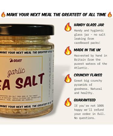 Garlic Infused British Sea Salt Flakes - 100g Jar. Elevate your meals with the bold flavour of this garlic-infused sea salt. Artisanal English Salt. - Buy Online on GoSupps.com