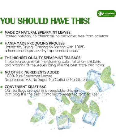 Lavendium Premium 30 Spearmint Tea Bags 100% Natural & Pure from Spearmint Leaves. Loose Leaf Spearmint Herbal Tea. Made with Natural Material Tea Bags. No Sugar No Caffeine No Gluten Vegan. - Buy Online on GoSupps.com