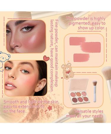 6 Colors Blush Contour Highlighter Makeup Powder Palette with Blush Brush Shimmer Facial Beauty Cosmetic Makeup Blushes Set Face Sculpting Bronzer Blusher Illuminator Palette for Cheek - Buy Online on GoSupps.com