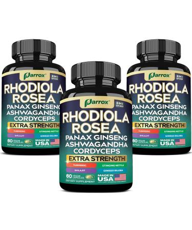 Rhodiola Rosea Panax Ginseng Ashwagandha Cordyceps Mushroom Turmeric Ginkgo Biloba Stinging Nettle Adaptogen Blend Supplement Capsules for Daily Wellness Support (3 Pack) 60 Count (Pack of 3)