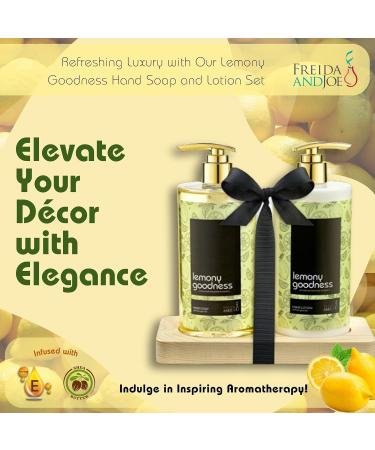 Luxury Lemon Citrus Hand Soap Set - 16 fl oz Aromatic Nourishing Formula in Wooden Holder | Perfect Mother's Day Gift for Mom - Soft & Clean Skin - Buy Online on GoSupps.com