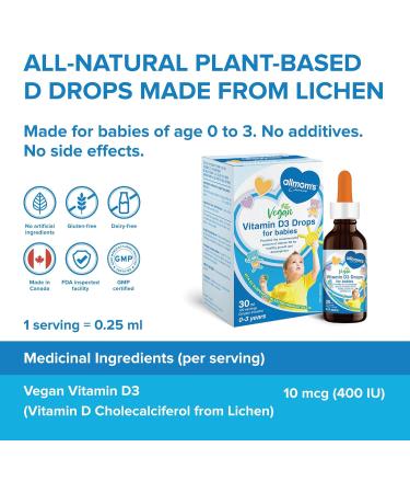 Vitamin D Drops 400IU 0 to 3 Year Olds 30 ml - Allmom's Choice - Buy Online on GoSupps.com