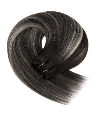 Youngsee 50cm Real Hair Extensions - Silver & #1B/1B Remy Human Hair Weave 100g Double Pulling Weave for Luxe Styling - Buy Online on GoSupps.com