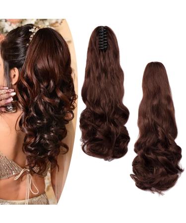 Gairyan 50cm ponytail hair part braid extensions long curly claw clip in ponytail extensions synthetic hair extensions wavy hair part hair extension for women (dark Auburn) 50 cm dark auburn