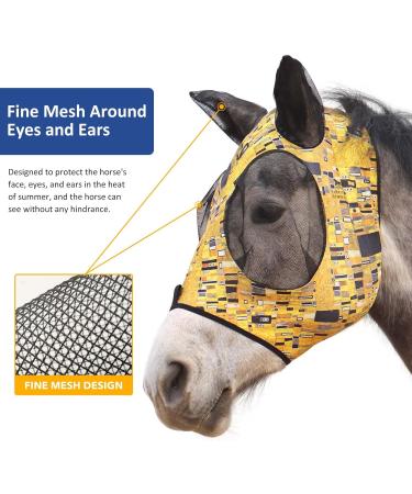 Harrison Howard Fly Mask for Horses | Super Comfortable UV Protection | Elastic Fit & Exclusive Golden Prints | Size M Medium - Buy Online on GoSupps.com