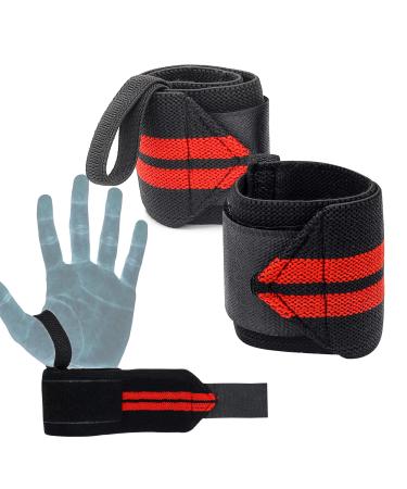 Rodzina Power Weight Lifting Wrist Wraps Supports Gym Training Fist Straps - Sold as Pair & One Size Fits All, Red and Black