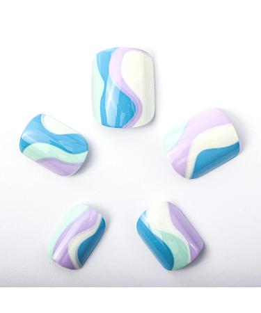 Novo Ovo Short Corner Oval Press On Nails - Purple White Green Strudel - Lavender Stick Artificial Fingernails with Glue for Valentine's Day | International Shipping - Buy Online on GoSupps.com