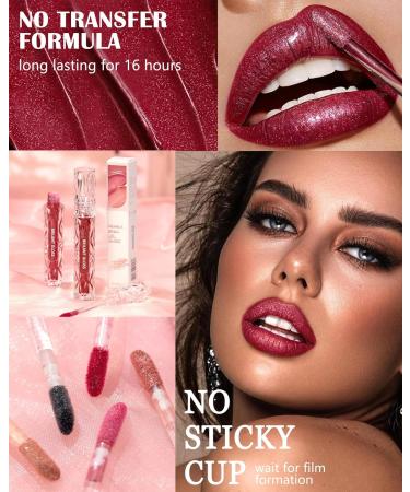 Glitter Lip Gloss Liquid Lipstick Set - Diamond Shimmer Matte High Pigment Long-Lasting Waterproof Lipstick Duo for Women - Sparkling & Bold Makeup Choice - Buy Online on GoSupps.com