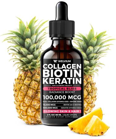 WELVIUM Liquid Biotin and Collagen Peptide Complex with Keratin Hyaluronic Acid MCT Oil Zinc Vitamins B6 B7 B12 A C D3 E - Hair Skin and Stronger Nails Supplement - 2 Pack - Buy Online on GoSupps.com