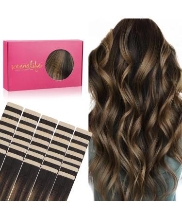 If-of-hearted tape extensions real hair 40pcs 80g 30cm 12 inch balayage dark brown to chestnut brown hair extension real hair extensions invisible tape in extensions real hair silky hair extensions 30cm-80g #2/6/2 balayage dark brown to chestnut brown