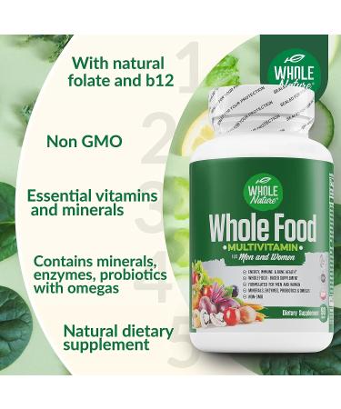 Whole Nature Whole Food Multivitamin for Men and Women with Digestive Enzymes, Probiotics, and Omegas - Plant Based, Non GMO - Buy Online on GoSupps.com