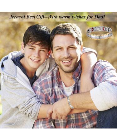 Jeracol Titanium Steel Magnetic Bracelet for Men | Double Row Strength Magnets | Free Links Removal Tool | Jewelry Gift Box | Silver Gold - Buy Online on GoSupps.com