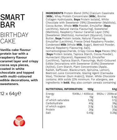 PhD Nutrition Smart Protein Bar Low Calorie Nutritional Protein Bars Protein Snacks High Protein Low Sugar 20g of Protein - Birthday Cake - Pack Of 12 - Buy Online on GoSupps.com