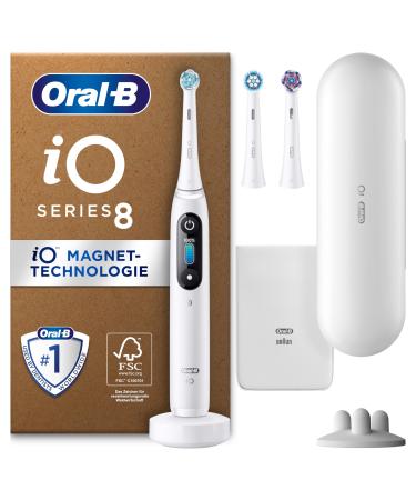 Oral-B IO Series 8 Plus Edition Electrical toothbrush plus 3 plug-in brushes magnetic etui 6 cleaning modes recyclable packaging white 1 piece (1 Pack) White (cardboard packaging)