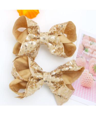 2 PCS Gold Sequins Large Bow Alligator Hair Clips - Women, Teens, Girls, Kids Barrettes Accessories 6 Inches - Buy Online on GoSupps.com