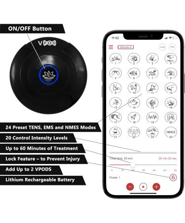 VPOD Deluxe TENS Unit - Wireless Muscle Stimulator for Pain Relief & Recovery | 24 Modes EMS Therapy Portable & Bluetooth-Enabled - Buy Online on GoSupps.com