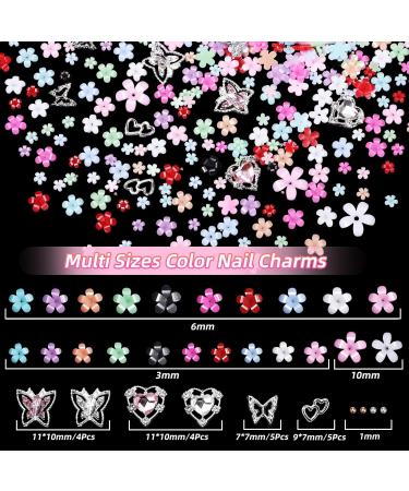 3D Tiny Flower Nail Charms - Pink & Colorful Acrylic Nail Gems for Art | Butterfly & Heart Nail Accessories with Pickup Tool - Buy Online on GoSupps.com