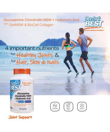 Doctor's Best Glucosamine Chondroitin MSM + Hyaluronic Acid - 150 Veggie Caps for Joint Health - Buy Online on GoSupps.com