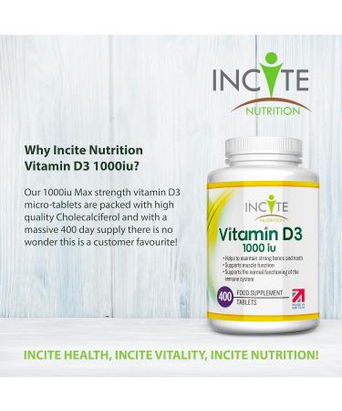 Premium Vitamin D3 1000iu Easy-Swallow Tablets - High Strength Cholecalciferol Supplement - Vegetarian - Made in UK by Incite Nutrition - Buy Online on GoSupps.com