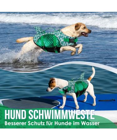 Eyin Dogs Swimming Jar | Shark-Shaped Dog Life Vest with Strong Buoyancy & Tear-Resistant Handle | Adjustable Size for Swimming Boating & Pool (Green M) - Buy Online on GoSupps.com