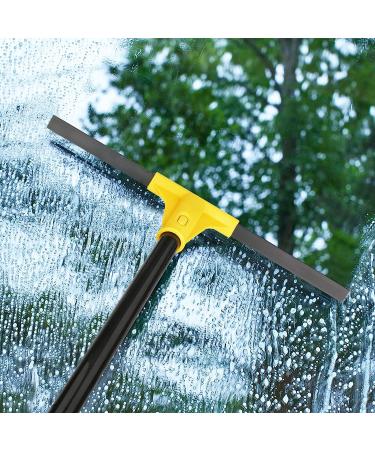 18'' Rubber Squeegee Broom with 60'' Long Handle for Floor Cleaning - Heavy Duty Household Wiper for Bathroom, Garage, Concrete, Deck, and Shower - Black and Yellow - Buy Online on GoSupps.com