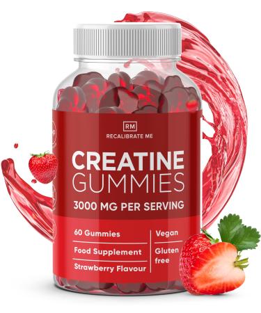 RM Creatine Gummies 3000mg - 60 Chewable Pre Workout Gummies (Strawberry Flavour) - Creatine Monohydrate Gummies - Creatine Preworkout Gym Supplement for Men & Women - Vegan & Gluten Free