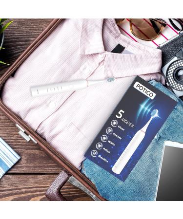 POTICO Sonic Electric Toothbrush for Adults - 8 Brush Heads, Smart Timer, 5 Modes, IPX7 Waterproof, Rechargeable - White - Buy Online on GoSupps.com