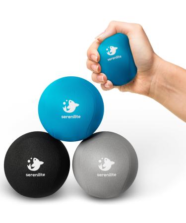 Serenilite Hand Trainer Therapy Stress Balls - monochrome squishy grip strengthening sensor balls for adults - practice & stress relief black / blue / gray