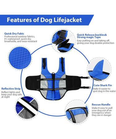 Alagirls Ripstop Dog Lifeguard Vest with Rescue Handle - Medium to XL for Small Medium & Large Dogs (Chest Circumference 66-78cm) - Blue-Gray - Buy Online on GoSupps.com