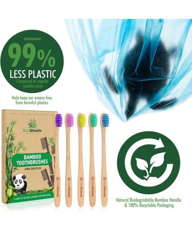 EcoShoots Adults Bamboo Toothbrushes with Firm Bristles | Family Pack of 5 Natural Bamboo Toothbrush | Eco-Friendly Natural Wooden Toothbrush | Organic Biodegradable Handle | BPA Free Tooth Brushes Firm 5 Pack - Buy Online on GoSupps.com