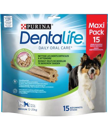 PURINA DENTALIFE MEDIUM | Treats for Medium Dogs | 15 Chew Sticks | Cereal | Maxi Pack of 5 | 345 g | Oral Hygiene - Buy Online on GoSupps.com