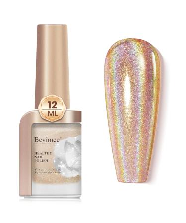 Holographic Nail Polish 12ML Air Dry Fast Iridescent Shimmer Glitter Nail Polish Chameleon Champagne Holo Laser Pearl Nail Polish Nail Art-No Require Cured 1PC LS005