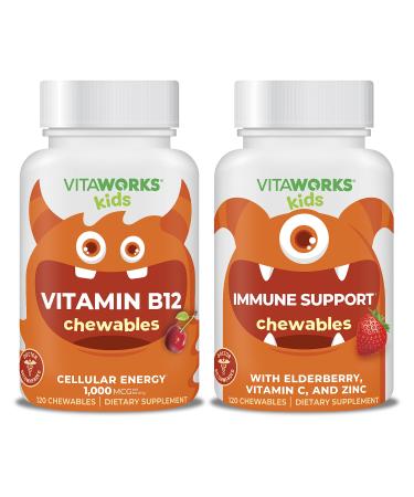 VitaWorks Kids Vitamin B12 Chewables + Elderberry + Zinc + C Chewables Bundle