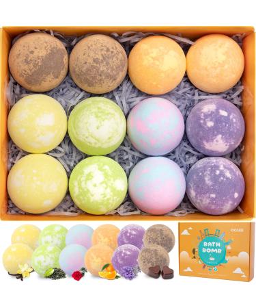 Lovely Organic Essential Oil Bath Bombs Gift Set for Women/Kids  OCGEE Travel Series with 12 Pcs Individually Wrapped Natural Dense Bath Balls(6 Unique Strong Scents)  Long Fizz Spa to Relax(12*2.1oz) Multi-Scents 12*2.1...
