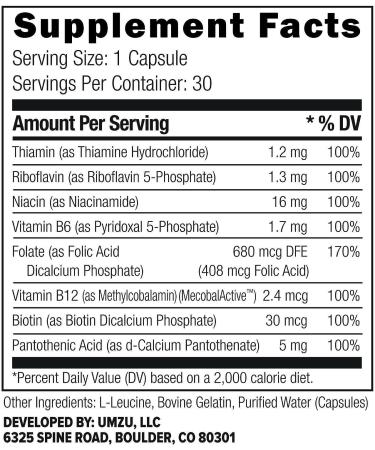 UMZU Daily B - Complete B Vitamin Complex for Energy, Cognition, and Well Being - 30 Day Supply - 30 Capsules - Buy Online on GoSupps.com