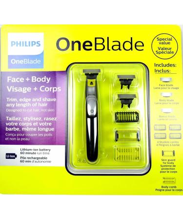 Philips Norelco OneBlade Face + Body Hybrid Electric Trimmer and Shaver (Value Bundle w/ 3 Blades 4 Stubble Combs Skin Guard Body Comb) QP2630/60 (Black/Silver) - Buy Online on GoSupps.com