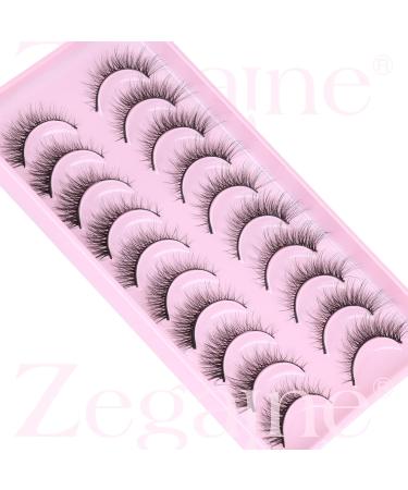 Natural Cat Eye Wispy Lashes - 10 Pairs 12MM Faux Mink Strip Eyelashes by Zegaine A - Fluffy Short Extensions for a Natural Look - Buy Online on GoSupps.com