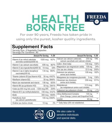 FREEDA Multivitamin - Iron-Free Ultra Kosher Multivitamin for Men & Women Daily High Potency Multi for Adult Health & Wellness 360 Capsules (90-Day Supply) 360 Count (Pack of 1) - Buy Online on GoSupps.com