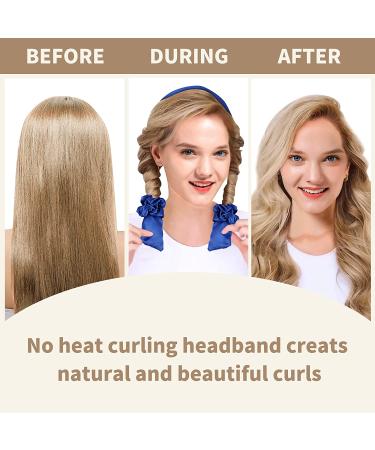 Blue Heatless Hair Curler Headband for Overnight Curls - Satin & Cotton Rod with Claw Clip for Long Hair - Women's Heatless Curling Rollers - Buy Online on GoSupps.com