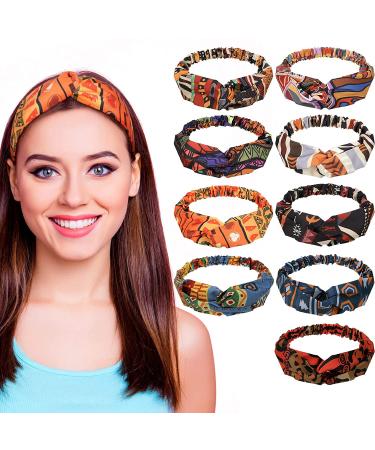 Boho Print African Headbands Set - 9 Piece Wide Headwrap Hair Accessories for Women and Girls - Buy Online on GoSupps.com