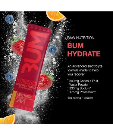 RAW Electrolytes Powder Hydration Drink Mix - BUM Hydrate Fruit Punch (20 Servings) | Electrolyte Packets for Muscle Support & Endurance | Keto-Friendly Hydration Solution - Buy Online on GoSupps.com