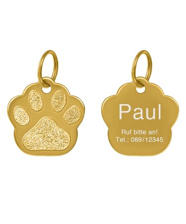 Paw Dog brand made of stainless steel with engraving i Address trailer available in 2 sizes i animal brand for dogs including key ring - gold small small 27x28mm gold
