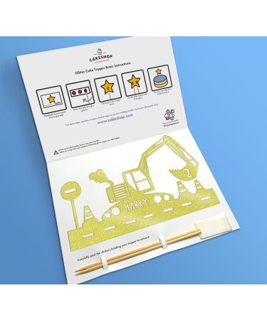 Cakeshop Cake Decoration Pack | Construction Digger Premium Double Sided Glitter Card Cake Topper & 25g Party Pack of Cake Sugar Sprinkles | Custom Name & Age Cake Decorations (Champagne) Prime Glitter Card: Champagne - Buy Online on GoSupps.com