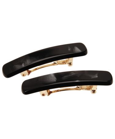 France Luxe Mini Rectangle Barrette, Nacro Black, Set of 2 - Classic French Design For Everyday Wear
